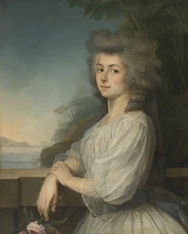 Portrait of a woman on a terrace by Dmitry Levitzky